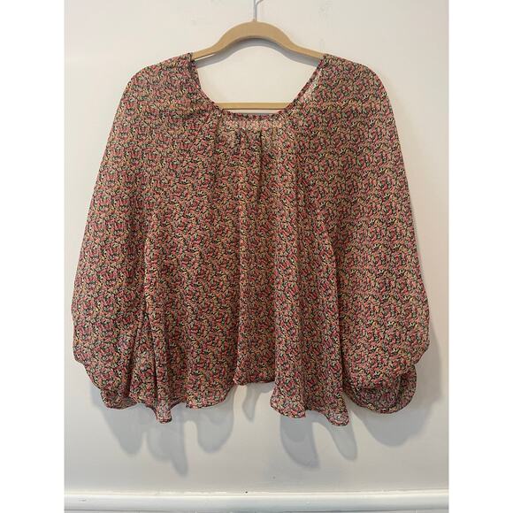 Reformation Floral‎ Print Blouse Sheer Long Sleeve Top Flowy Size Medium/Large - Picture 5 of 5